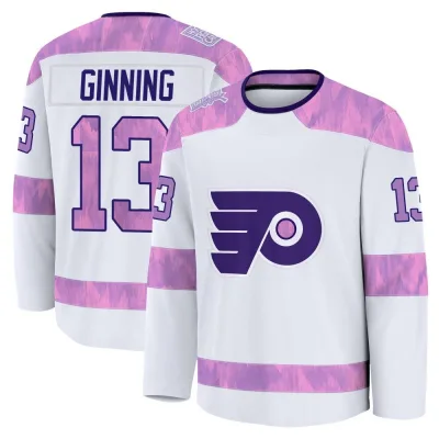 Men's Adam Ginning Philadelphia Flyers 2024 Hockey Fights Cancer Practice Jersey - White Premium