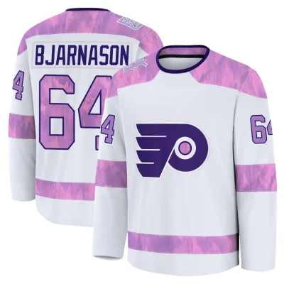 Men's Carson Bjarnason Philadelphia Flyers 2024 Hockey Fights Cancer Practice Jersey - White Premium