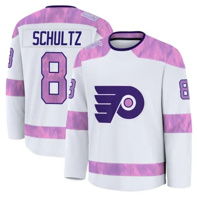 Men's Dave Schultz Philadelphia Flyers 2024 Hockey Fights Cancer Practice Jersey - White Premium
