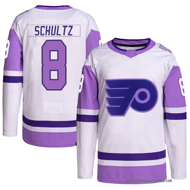Men's Dave Schultz Philadelphia Flyers Hockey Fights Cancer Primegreen Jersey - White/Purple Authentic
