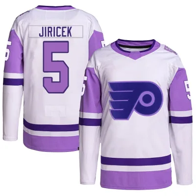 Men's David Jiricek Philadelphia Flyers Hockey Fights Cancer Primegreen Jersey - White/Purple Authentic