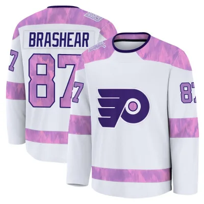 Men's Donald Brashear Philadelphia Flyers 2024 Hockey Fights Cancer Practice Jersey - White Premium