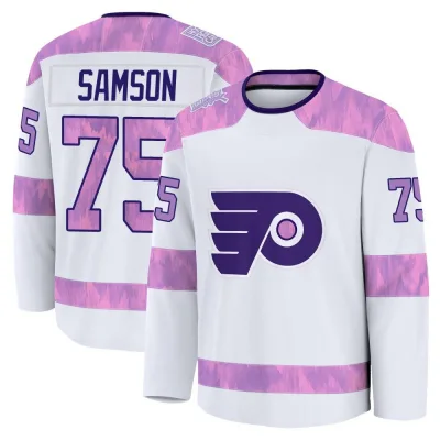 Men's Ethan Samson Philadelphia Flyers 2024 Hockey Fights Cancer Practice Jersey - White Premium