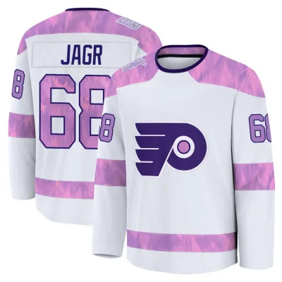 Men's Jaromir Jagr Philadelphia Flyers 2024 Hockey Fights Cancer Practice Jersey - White Premium