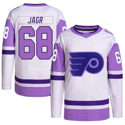 Men's Jaromir Jagr Philadelphia Flyers Hockey Fights Cancer Primegreen Jersey - White/Purple Authentic