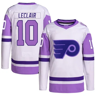 Men's John Leclair Philadelphia Flyers Hockey Fights Cancer Primegreen Jersey - White/Purple Authentic