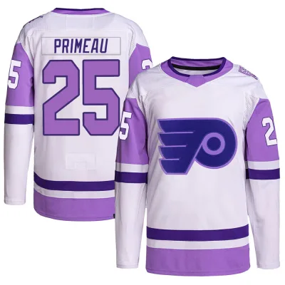 Men's Keith Primeau Philadelphia Flyers Hockey Fights Cancer Primegreen Jersey - White/Purple Authentic