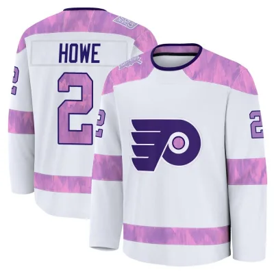 Men's Mark Howe Philadelphia Flyers 2024 Hockey Fights Cancer Practice Jersey - White Premium