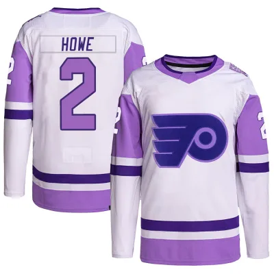 Men's Mark Howe Philadelphia Flyers Hockey Fights Cancer Primegreen Jersey - White/Purple Authentic