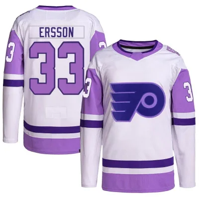Men's Samuel Ersson Philadelphia Flyers Hockey Fights Cancer Primegreen Jersey - White/Purple Authentic