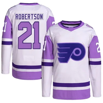 Men's Tucker Robertson Philadelphia Flyers Hockey Fights Cancer Primegreen Jersey - White/Purple Authentic