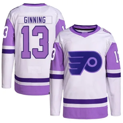 Youth Adam Ginning Philadelphia Flyers Hockey Fights Cancer Primegreen Jersey - White/Purple Authentic