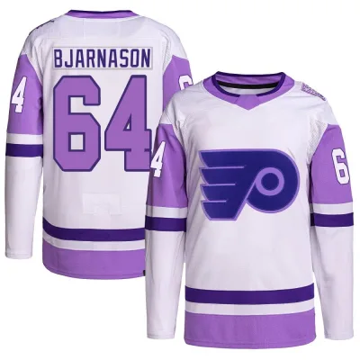 Youth Carson Bjarnason Philadelphia Flyers Hockey Fights Cancer Primegreen Jersey - White/Purple Authentic