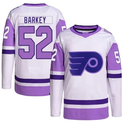 Youth Denver Barkey Philadelphia Flyers Hockey Fights Cancer Primegreen Jersey - White/Purple Authentic