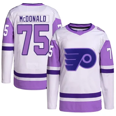 Youth Hunter McDonald Philadelphia Flyers Hockey Fights Cancer Primegreen Jersey - White/Purple Authentic