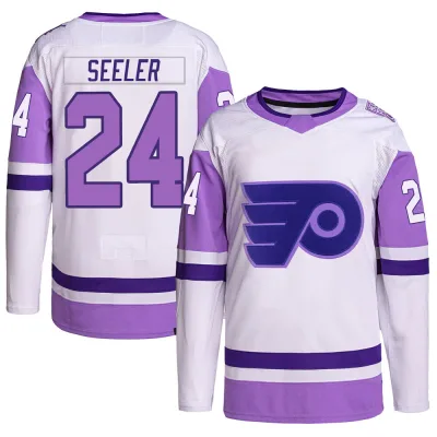 Youth Nick Seeler Philadelphia Flyers Hockey Fights Cancer Primegreen Jersey - White/Purple Authentic
