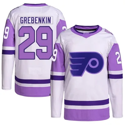 Youth Nikita Grebenkin Philadelphia Flyers Hockey Fights Cancer Primegreen Jersey - White/Purple Authentic