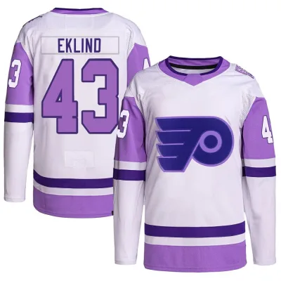 Youth Oscar Eklind Philadelphia Flyers Hockey Fights Cancer Primegreen Jersey - White/Purple Authentic