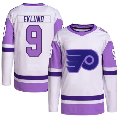 Youth Pelle Eklund Philadelphia Flyers Hockey Fights Cancer Primegreen Jersey - White/Purple Authentic