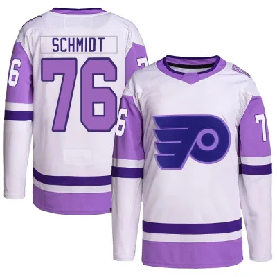 Youth Roman Schmidt Philadelphia Flyers Hockey Fights Cancer Primegreen Jersey - White/Purple Authentic