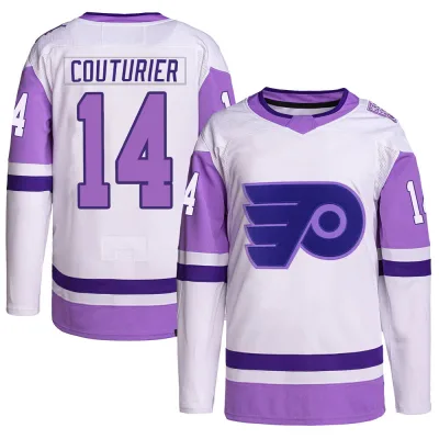Youth Sean Couturier Philadelphia Flyers Hockey Fights Cancer Primegreen Jersey - White/Purple Authentic
