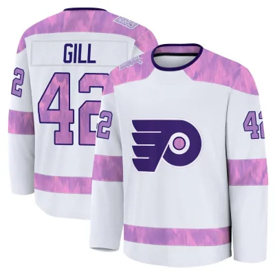 Youth Spencer Gill Philadelphia Flyers 2024 Hockey Fights Cancer Practice Jersey - White Premium