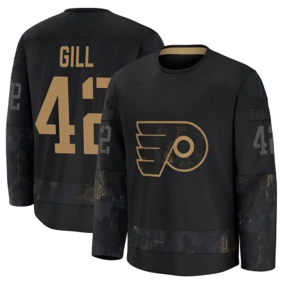 Youth Spencer Gill Philadelphia Flyers 2024 Military Appreciation Practice Jersey - Black Premium